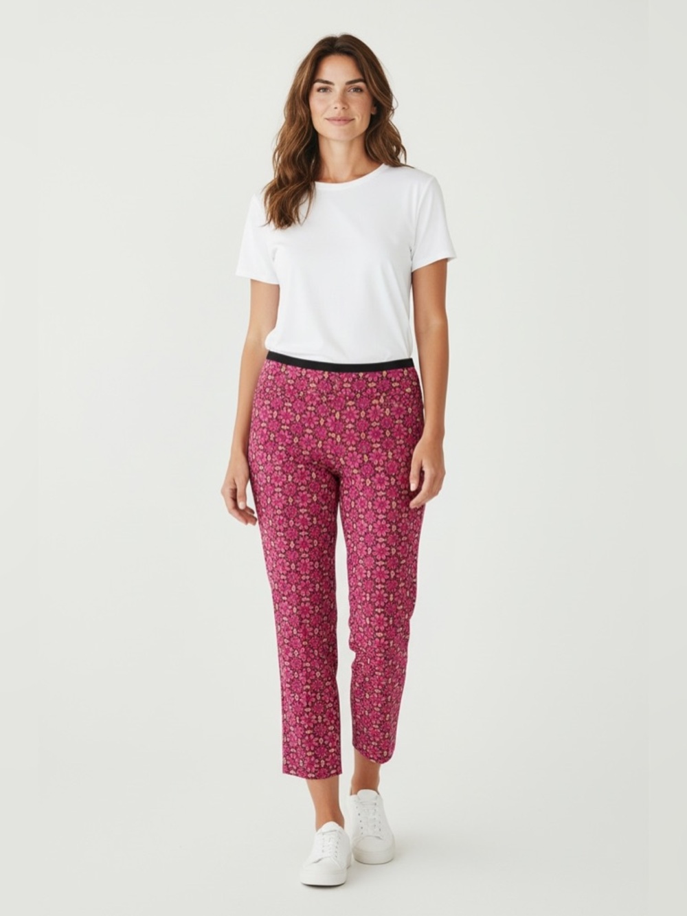 Soft Surroundings Pink Floral Pull On Cropped Pants Size Small Petite